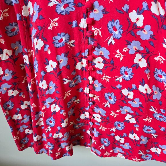 EUC EXPRESS RED FLORAL  V NECK BUTTONED SHORT DRESS SIZE LARGE - Picture 4 of 16
